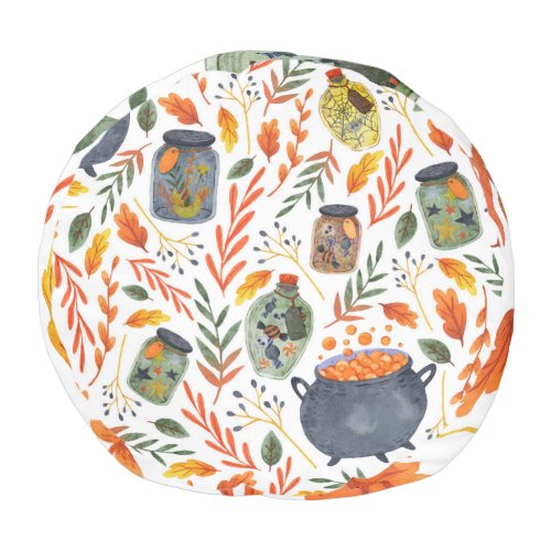 Watercolor Pattern with Autumn Foliage Pouf