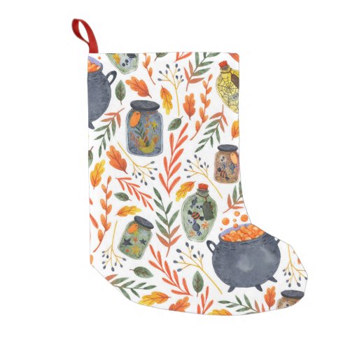 Watercolor Pattern with Autumn Foliage Small Christmas Stocking