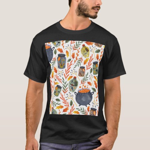 Watercolor Pattern with Autumn Foliage T_Shirt