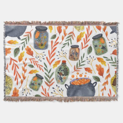 Watercolor Pattern with Autumn Foliage Throw Blanket