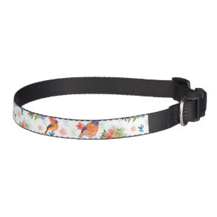 Watercolor pattern with birds and flowers pet collar