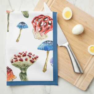 Watercolor pattern with colorful mushrooms kitchen towel