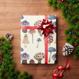 Watercolor pattern with colorful mushrooms wrapping paper