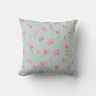 Watercolor Pattern with Delicate Pink Round Pillow