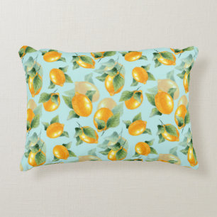 Watercolor pattern with lemons and leaves. Seamles Accent Pillow
