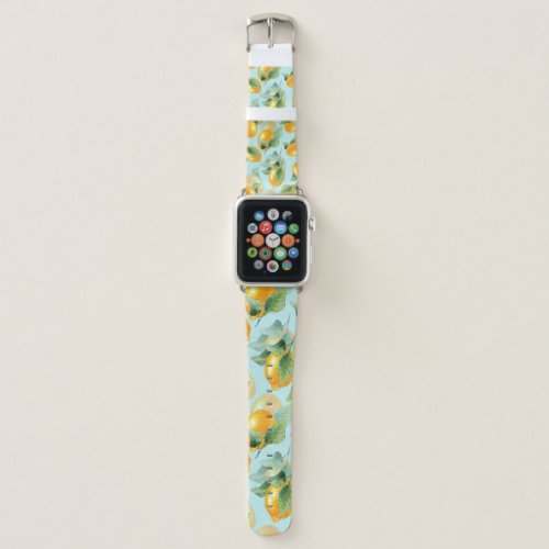 Watercolor pattern with lemons and leaves Seamles Apple Watch Band