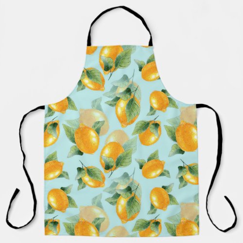 Watercolor pattern with lemons and leaves Seamles Apron
