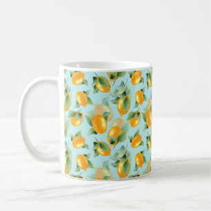 Watercolor pattern with lemons and leaves. Seamles Coffee Mug