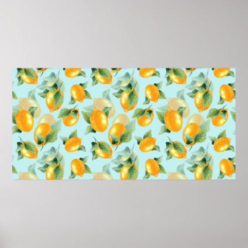 Watercolor pattern with lemons and leaves Seamles Poster