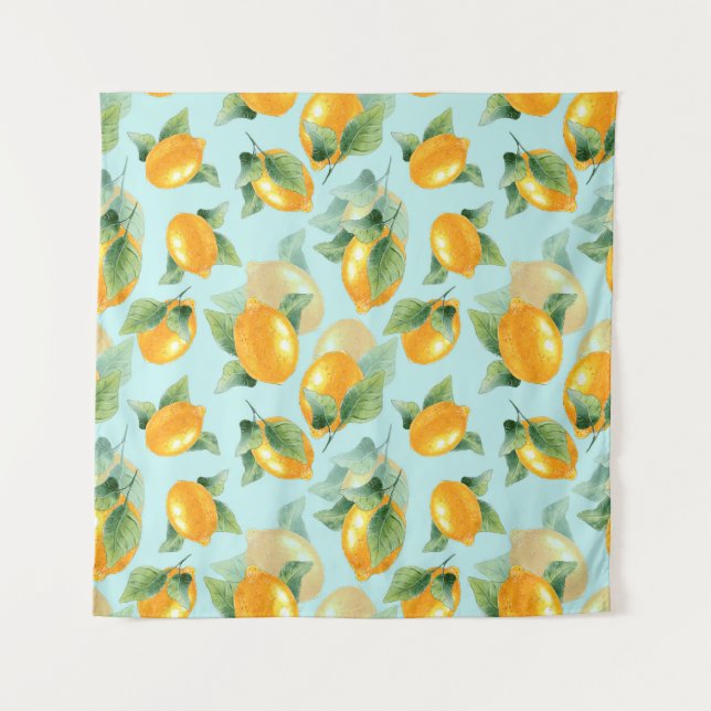 Watercolor pattern with lemons and leaves. Seamles Tapestry (Front)