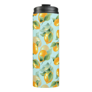 Watercolor pattern with lemons and leaves. Seamles Thermal Tumbler