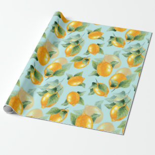 Watercolor pattern with lemons and leaves. Seamles Wrapping Paper