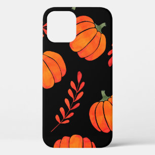 Watercolor pattern with orange pumpkins iPhone 12 case