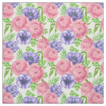 Watercolor pattern with peony and anemone flowers fabric