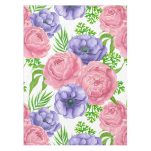 Watercolor pattern with peony and anemone flowers tablecloth