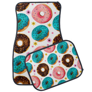 Watercolor pattern with pink, blue and chocolate d car floor mat