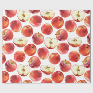 Watercolor pattern with red apples wrapping paper
