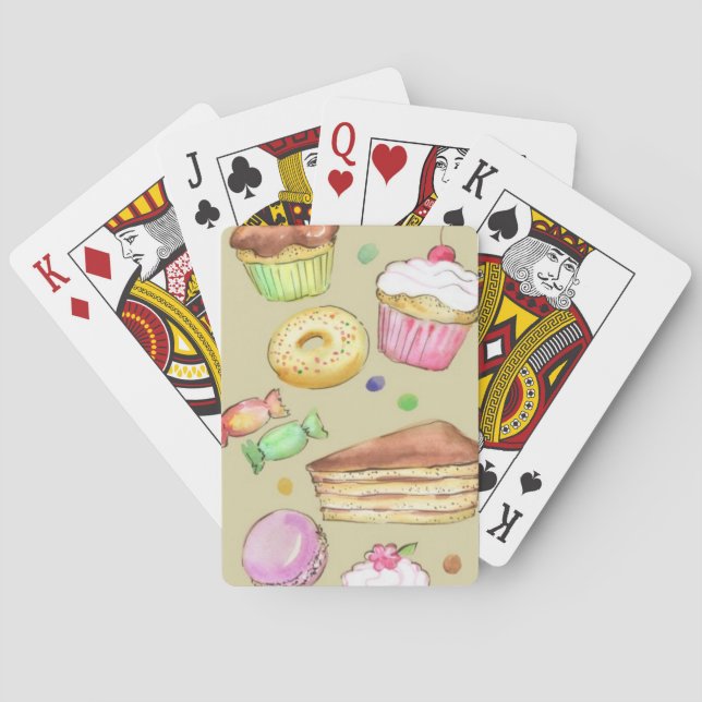 Watercolor pattern with sweets poker cards (Back)