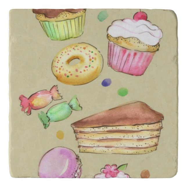 Watercolor pattern with sweets trivet (Front)