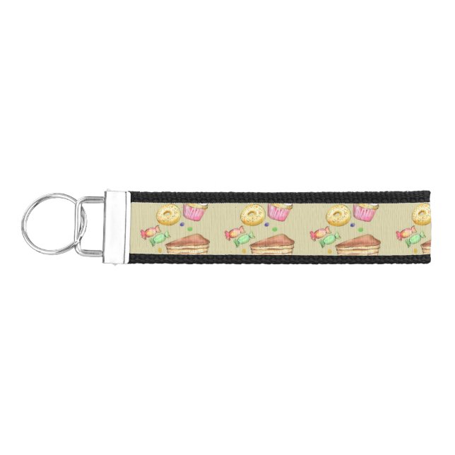 Watercolor pattern with sweets wrist keychain (Keys on Left)