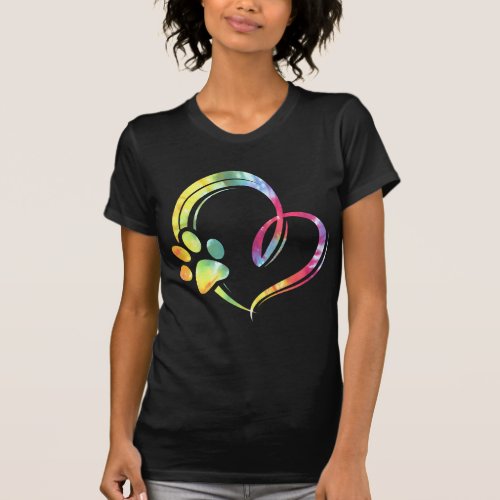 Watercolor Paw and Heart Design Dog Lover T_Shirt