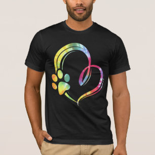 Watercolor Paw and Heart Design Dog Lover T-Shirt
