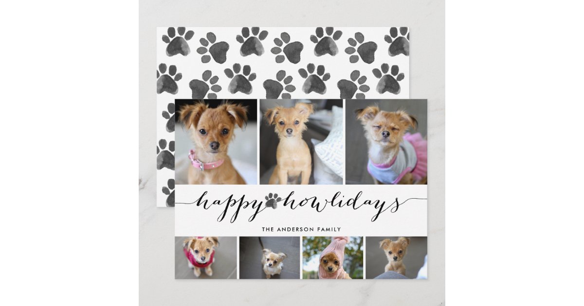 Watercolor Paw Happy Howlidays 7 Photo Pet Holiday Card | Zazzle