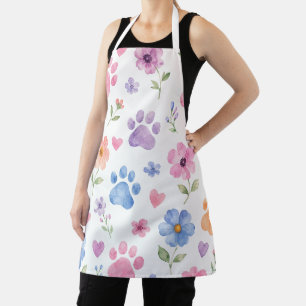 Watercolor Paw Print Floral Apron