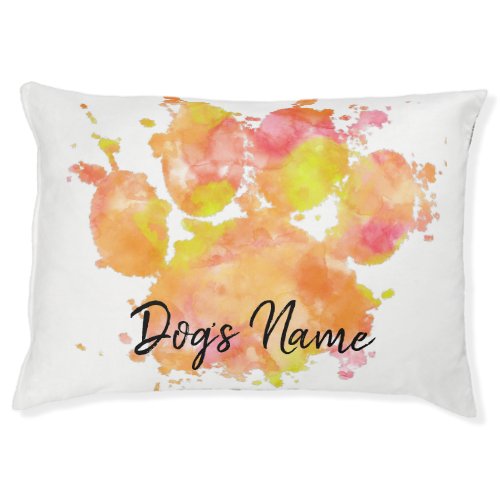 Watercolor Paw Print With Custom Name Pet Bed