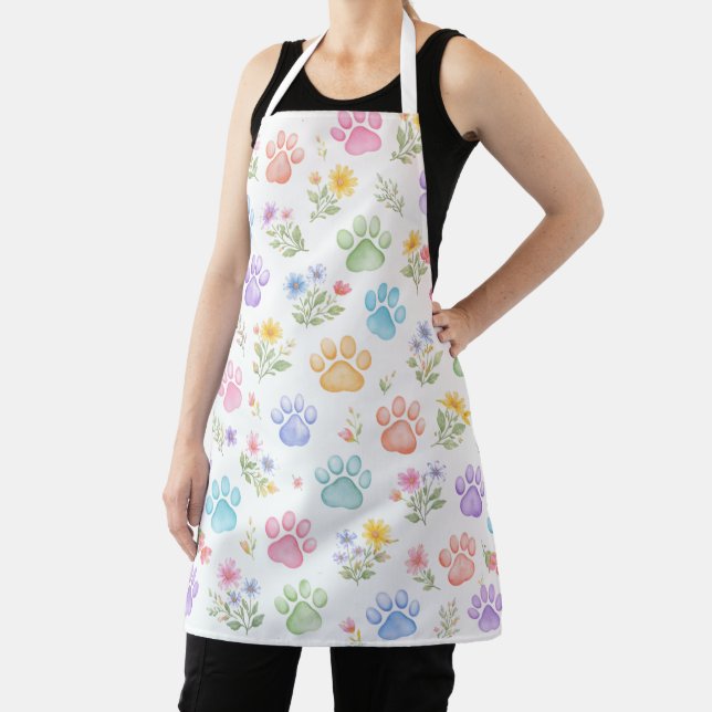 Watercolor Paw Prints & Flowers Apron  (Insitu)