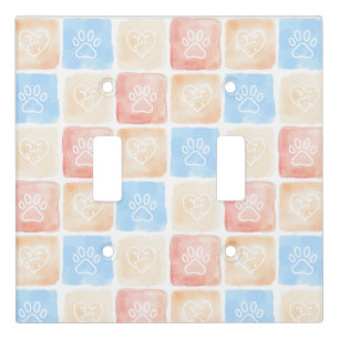 Watercolor Paw Prints & Hearts in Boxes Light Switch Cover