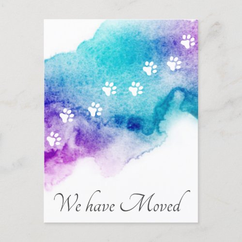  Watercolor paws new address moving announcement Postcard