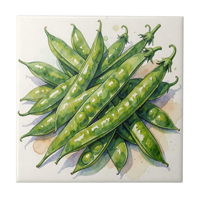 Watercolor Pea Pods Ceramic Tile (Front)