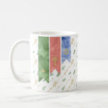 Watercolor Peace on Earth Gold Typography Coffee Mug<br><div class="desc">This mug features gold watercolor typography "Peace on Earth" on one side and three banners, one each in green, red, and blue watercolor, with symbols for Christmas, Kwanzaa, and Hanukkah -- it's the perfect holiday mug for home or office! The background is a combination of swirls with hearts, Peace on...</div>