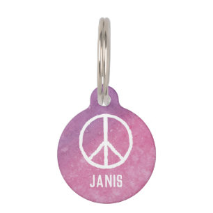 Watercolor Peace Sign (Pink) Pet ID Tag