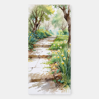 Watercolor peaceful garden path magnetic notepad