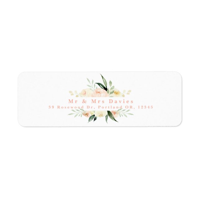Watercolor peach and green floral address label (Front)