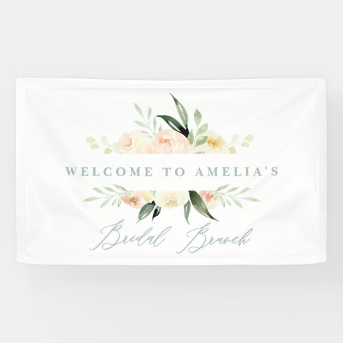 Watercolor peach and green floral bridal brunch banner