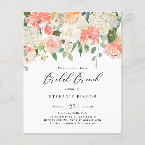 Watercolor Peach and Ivory Flowers Bridal Brunch - Invite guests to your event with this customizable floral bridal brunch invitation. It features watercolor floral garland of peach, orange and ivory roses, hydrangeas and peonies with eucalyptus leaves accents. Personalize this watercolor bridal brunch invitation by adding your own details. This peaches and cream floral invitation is perfect for spring bridal showers.