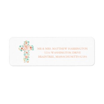 Watercolor Peach And Mint Flower Cross Label by labellarue at Zazzle