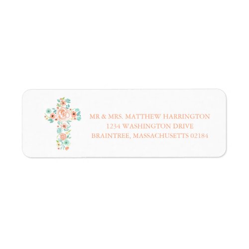 Watercolor Peach and Mint Flower Cross Label