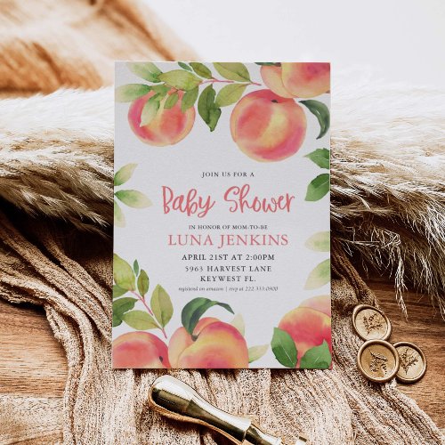 Watercolor Peach Baby Shower Invitation