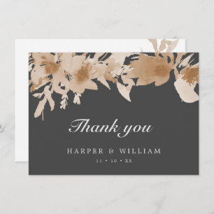 Watercolor peach beige grey floral thank you note invitation