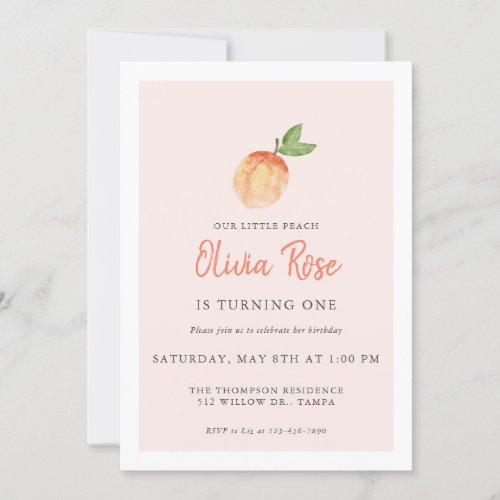 Watercolor Peach Birthday Invitation