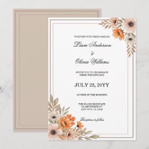 Watercolor Peach Blossom Floral Wedding Invitation