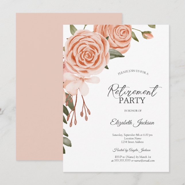 Watercolor Peach Blush Flowers Bridal Shower Invitation (Front/Back)