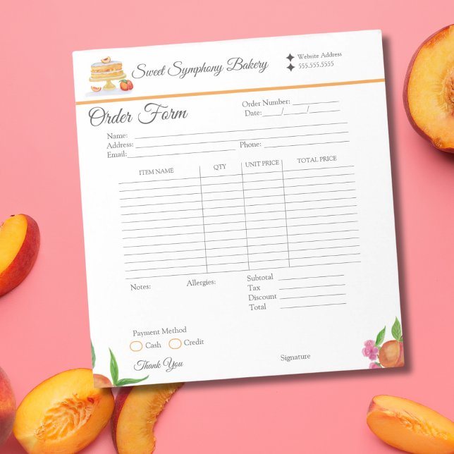 Watercolor Peach Cake Bakery Receipts Notepad (Creator Uploaded)