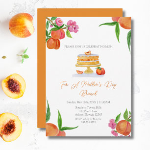 Watercolor Peach Cake Blossoms Mother's Day Brunch Invitation