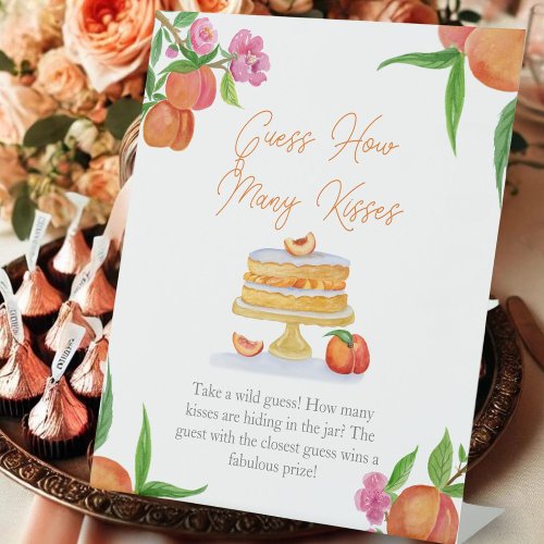Watercolor Peach Cake Bridal Guess How Many Kisses Pedestal Sign