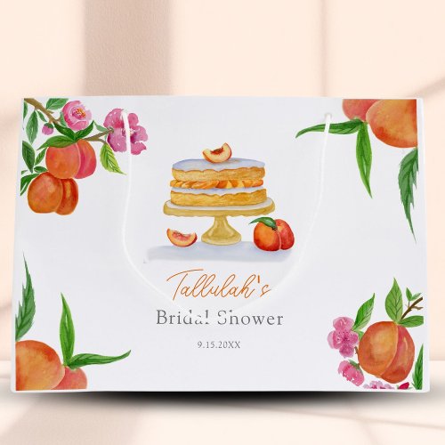 Watercolor Peach Cake With Blossoms Bridal Shower Large Gift Bag